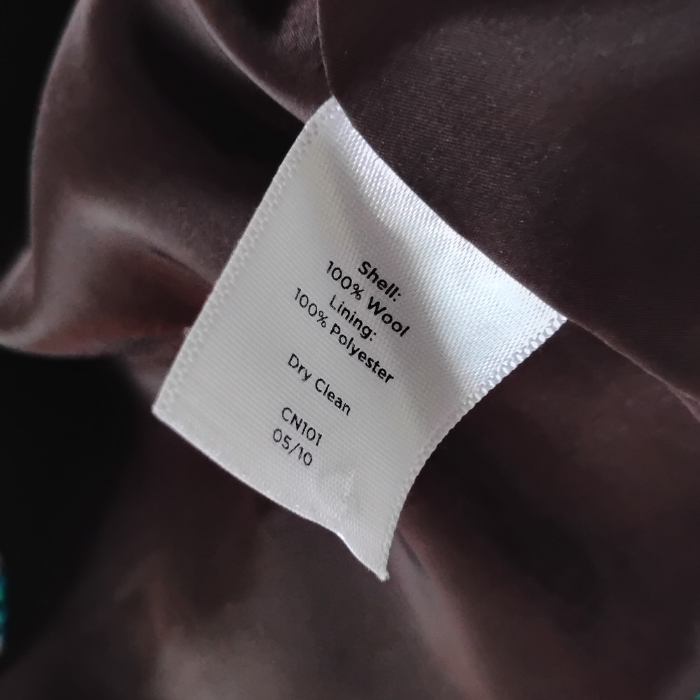Talbots 100% Wool Ruffle Plaid Jacket Blazer Turquoise Blue Brown Classic Sz 12 - Picture 16 of 16